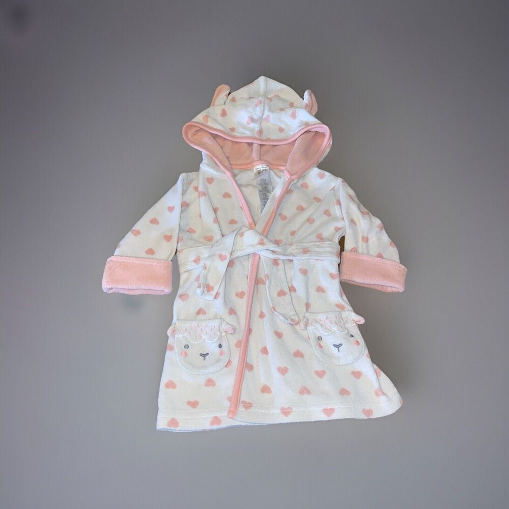 Carter’s Just One You Baby Girl Heart Print Hooded Terry Bathrobe White 0-9 M